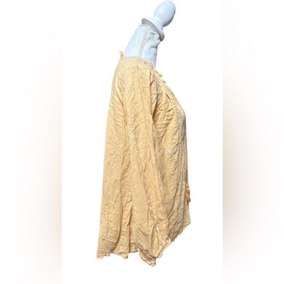 Emerson Fry India Collection Size XS Embroidered Bardot Blouse Mustard Organic - Picture 3 of 5